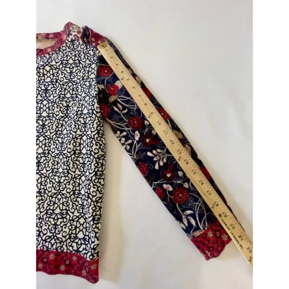 Tory Burch Mixed Print Sweatshirt Small Boho Medallion French Terry Top